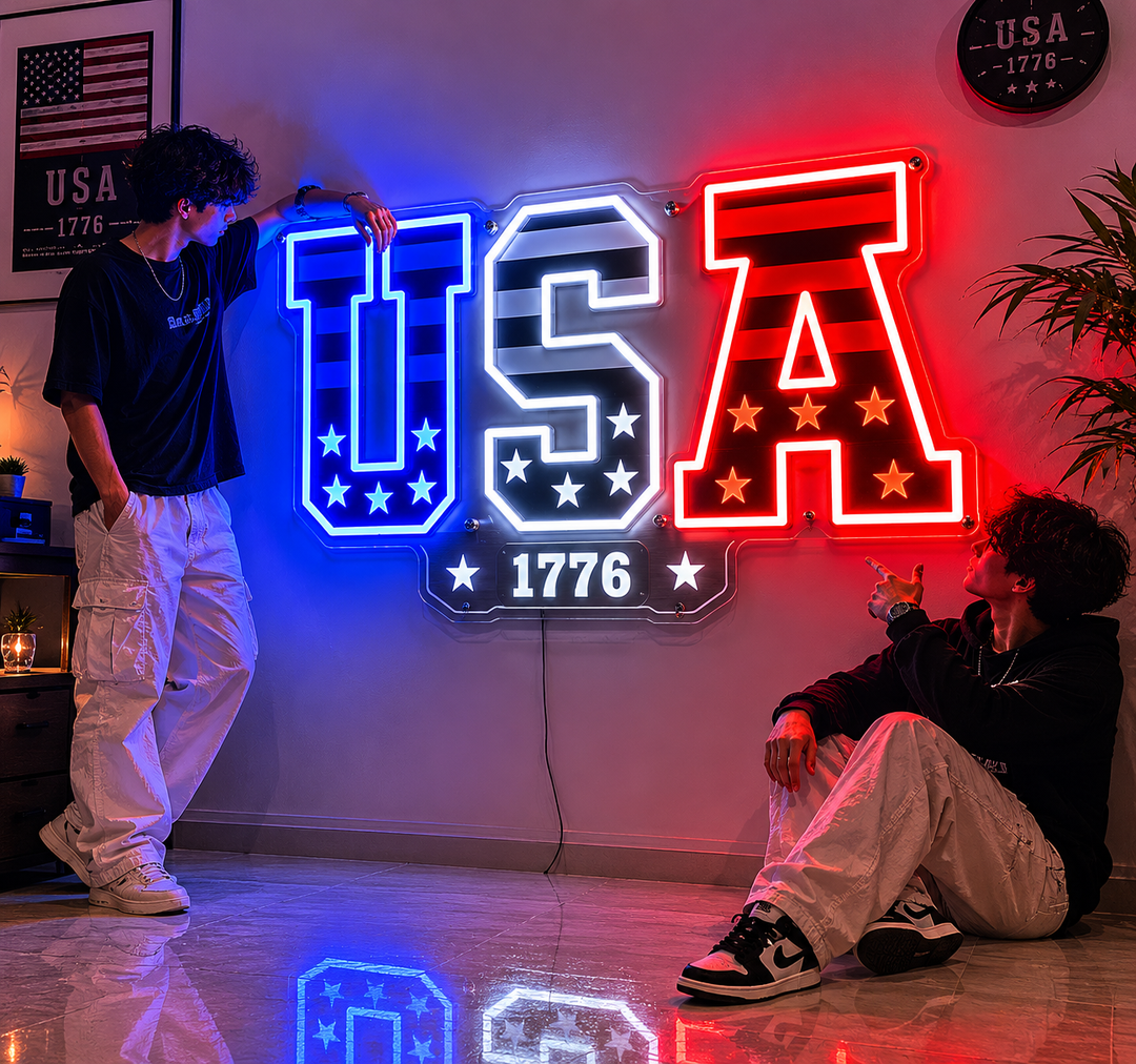 1776 USA Flag LED Neon Sign – Patriotic American Flag Neon Light