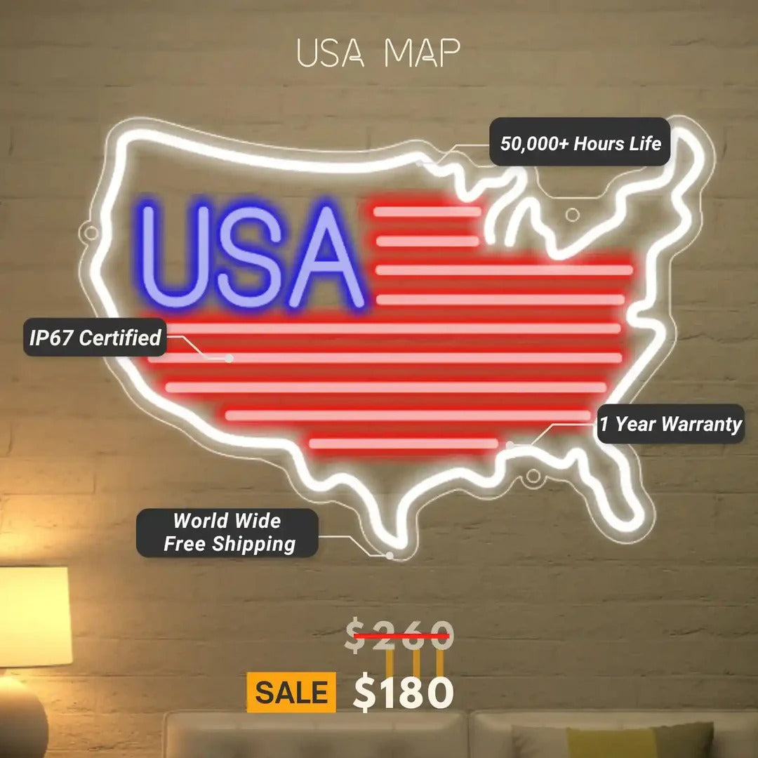 USA Map Neon Sign for Home by LedNeons.com - Specification