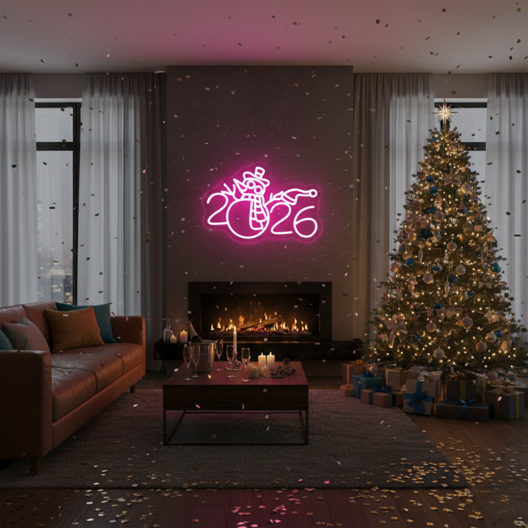 2026 with Snowman Icon Neon sign