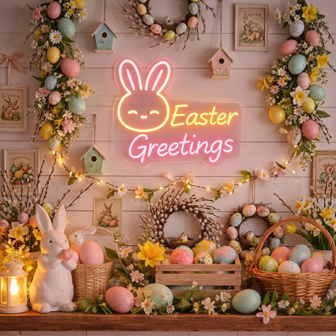 Bunny Easter Greetings Neon sign