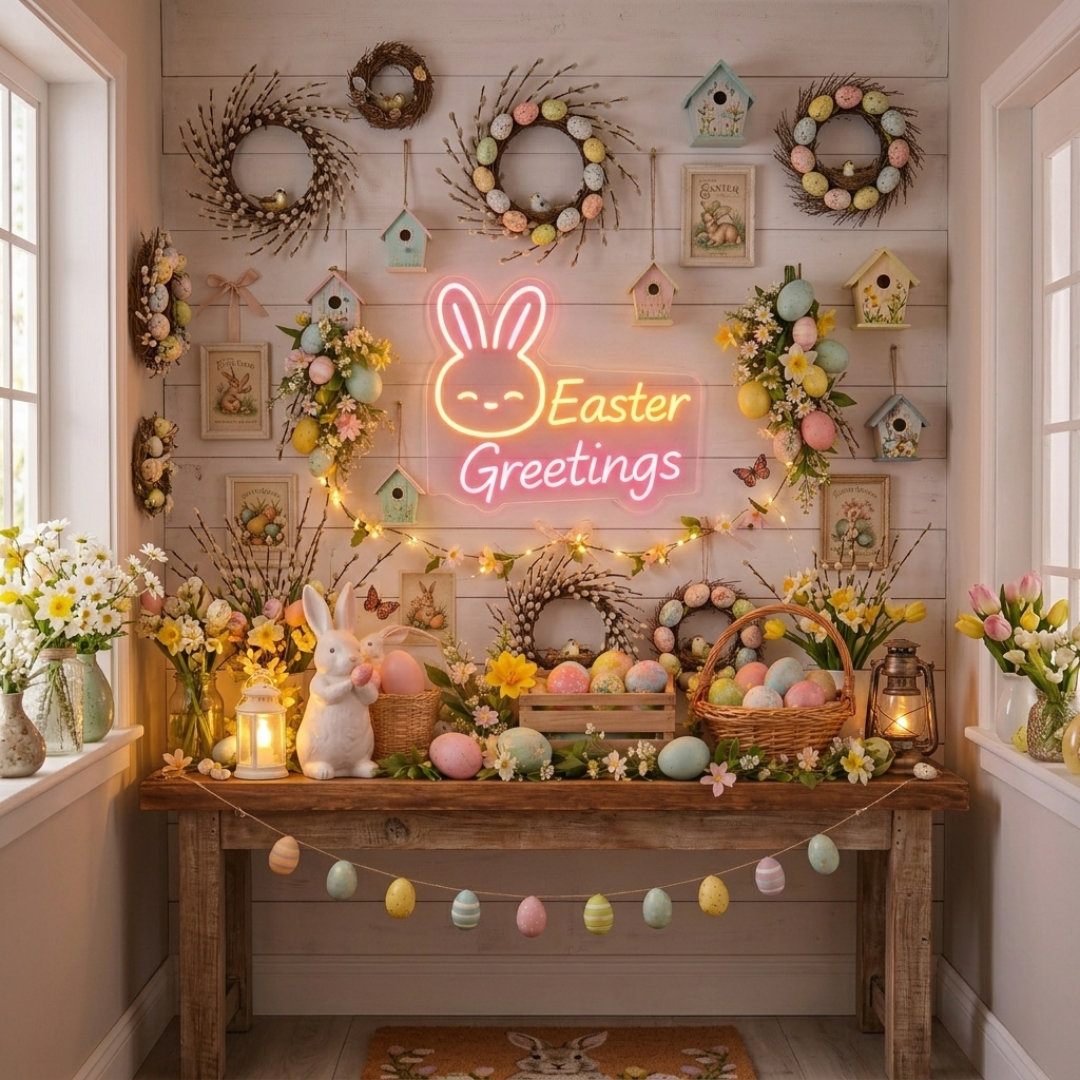 Bunny Easter Greetings Neon sign