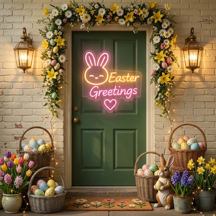 Bunny Easter Greetings Neon sign