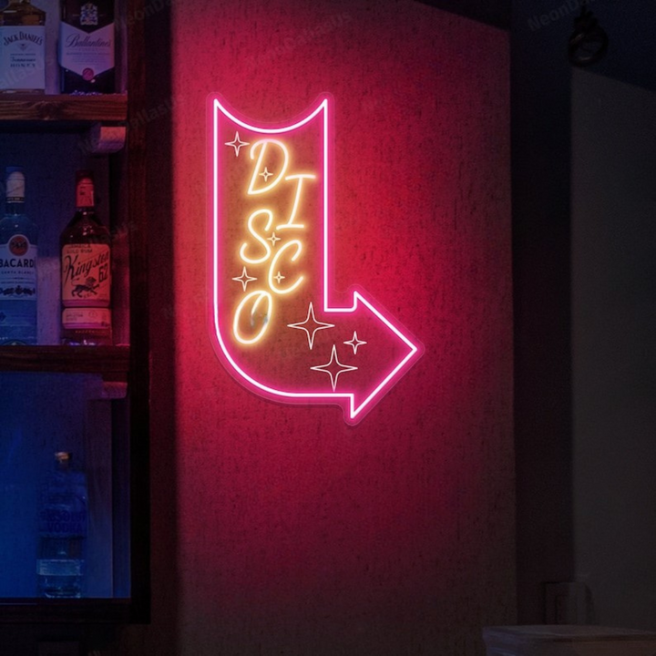 Disco with Arrow Neon sign
