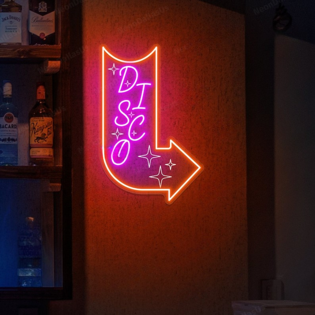 Disco with Arrow Neon sign
