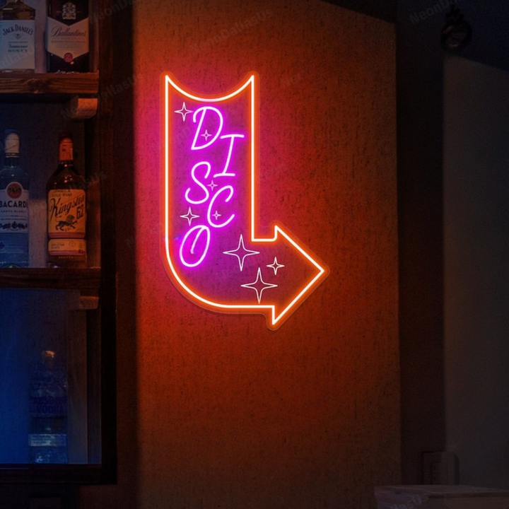 Disco with Arrow Neon sign