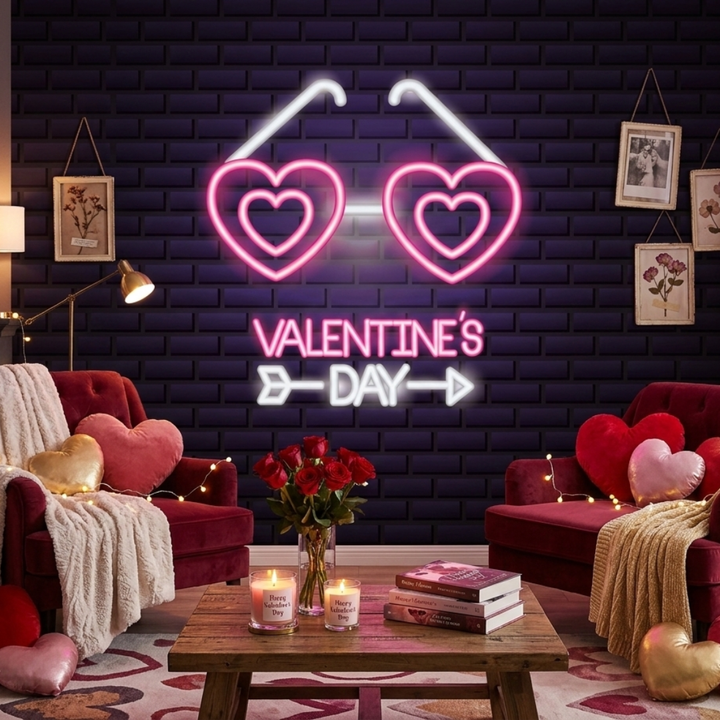 Valentine's Day With Heart Sunglasses LED Neon Sign by LEDNeons - adding a cool vibe to any romantic space