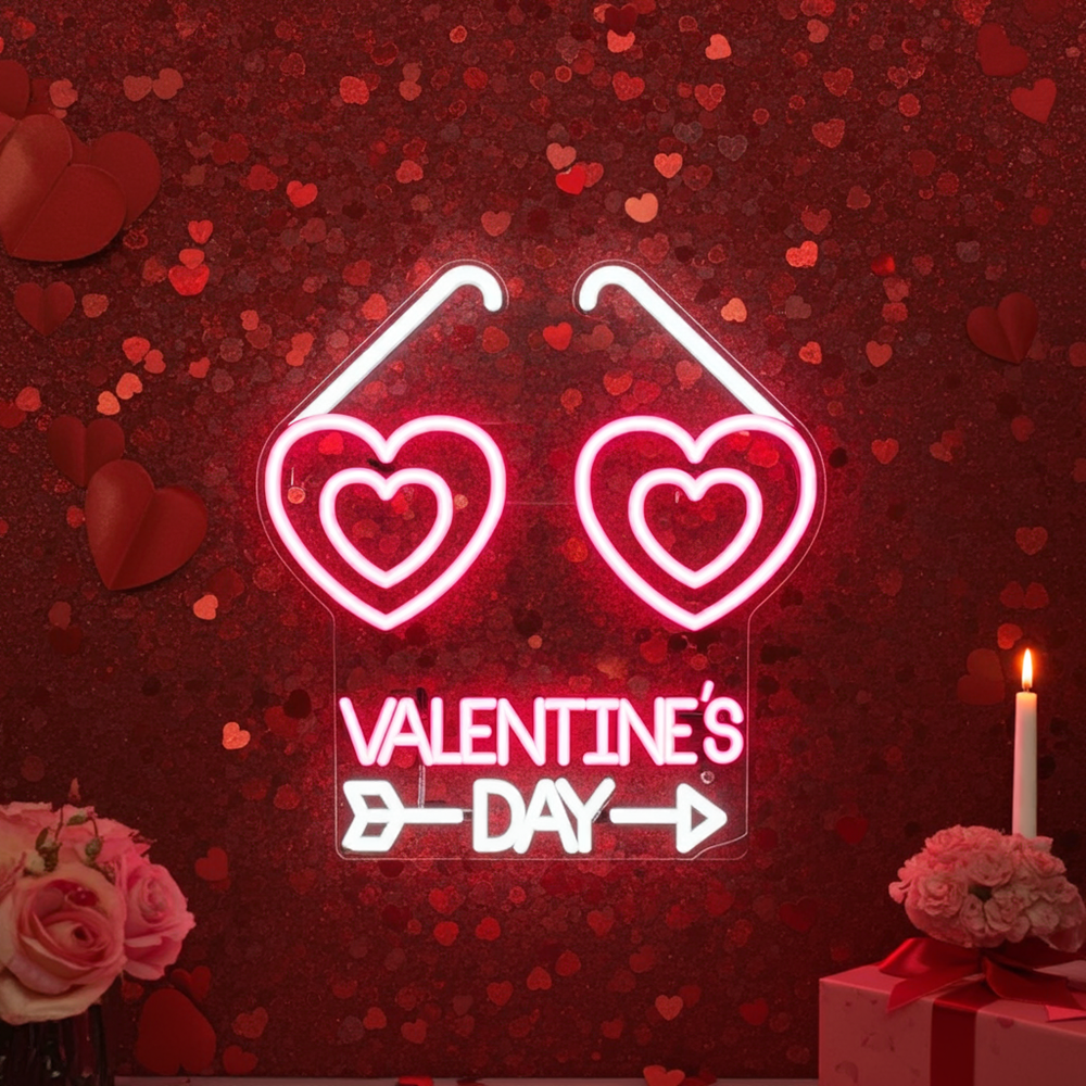 Valentine's Day With Heart Sunglasses LED Neon Sign by LEDNeons - adding a cool vibe to any romantic space