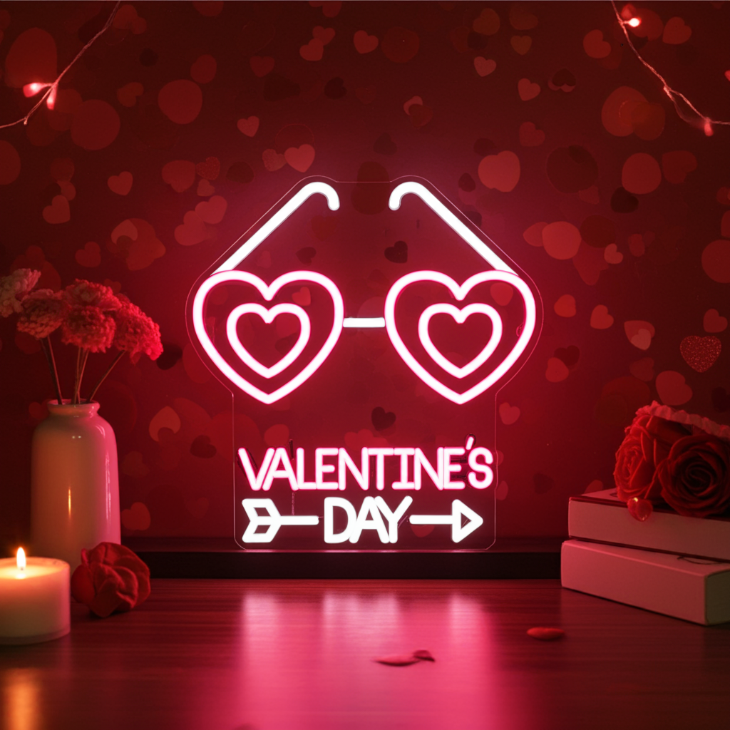 Valentine's Day With Heart Sunglasses LED Neon Sign by LEDNeons - adding a cool vibe to any romantic space