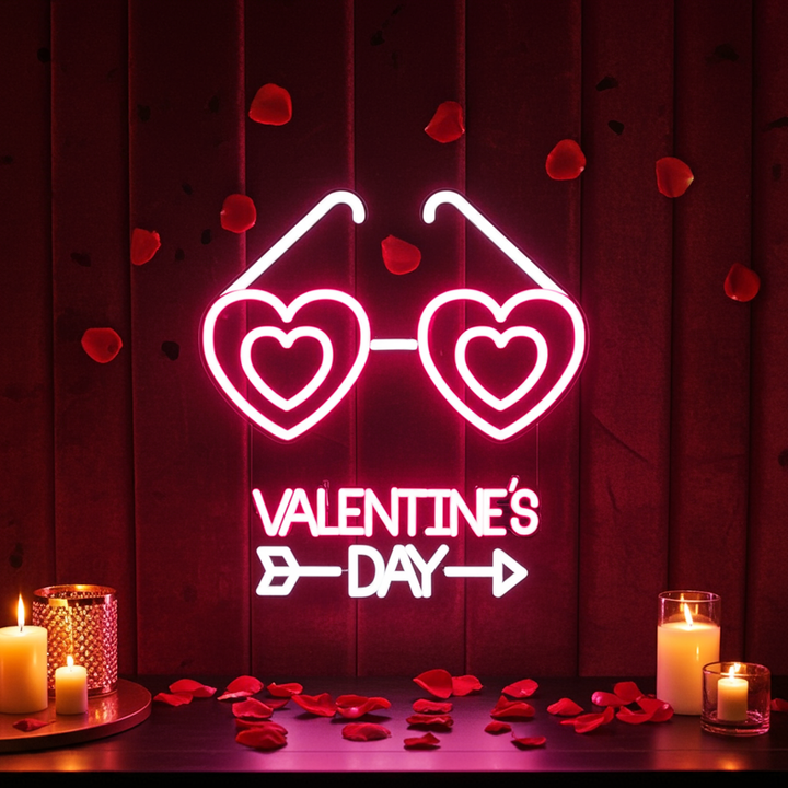 Valentine's Day With Heart Sunglasses LED Neon Sign by LEDNeons - adding a cool vibe to any romantic space