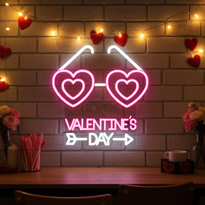 Valentine's Day With Heart Sunglasses LED Neon Sign by LEDNeons - adding a cool vibe to any romantic space