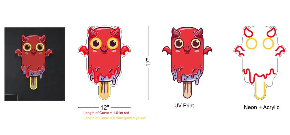 Vampire Ice Cream UV Art LED Neon Sign by LEDNeons - Dimensions