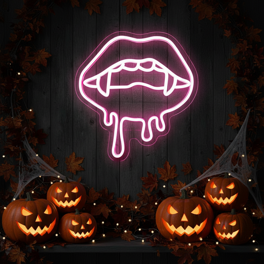 Vampire Lips Halloween LED Neon Sign by LEDNeons - perfect for adding a spooky touch to Halloween parties.