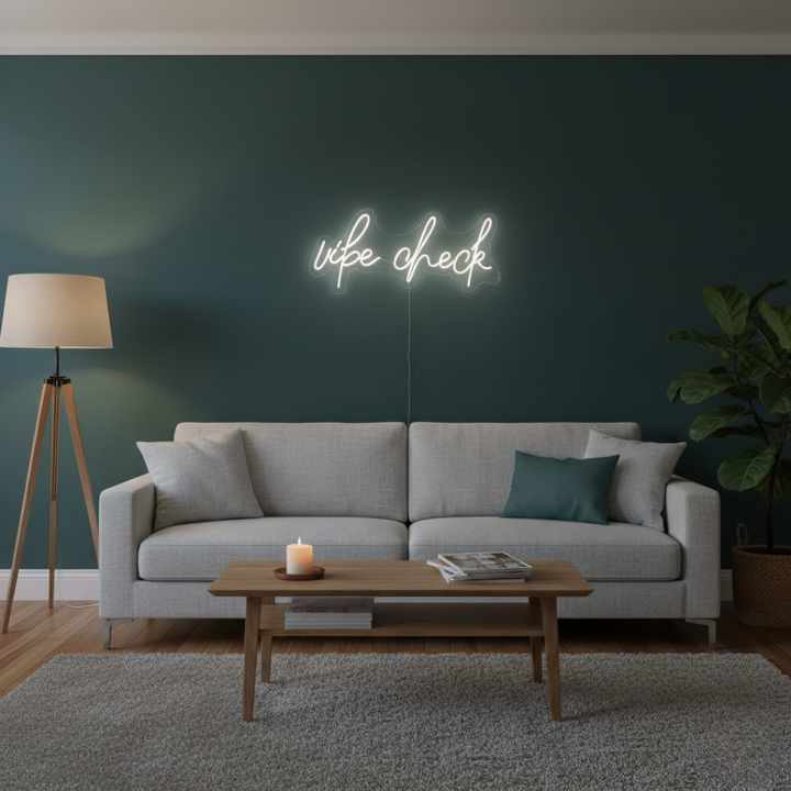 Vibe Check Trendy LED Neon Sign by LEDNeons — a modern neon artwork featuring the phrase “Vibe Check- with dog