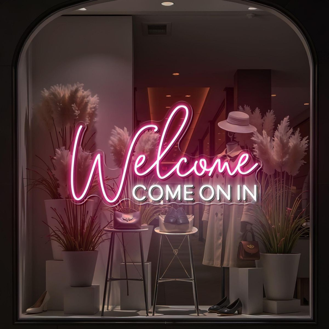 “Welcome Come On In” Business Neon Sign by LEDNeons - Bright Up your Business with this bright Neon Sign 