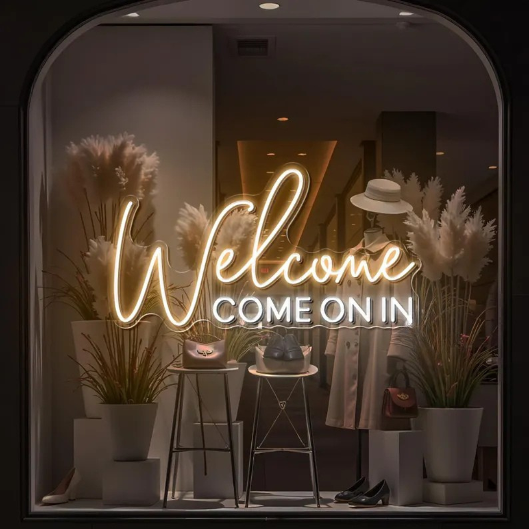 Welcome Come On In” Business Neon Sign by LEDNeons - Bright Up your Business with this bright Neon Sign 