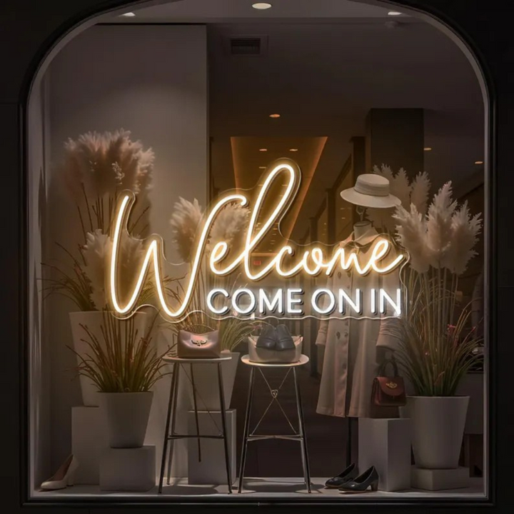 Welcome Come On In” Business Neon Sign by LEDNeons - Bright Up your Business with this bright Neon Sign 