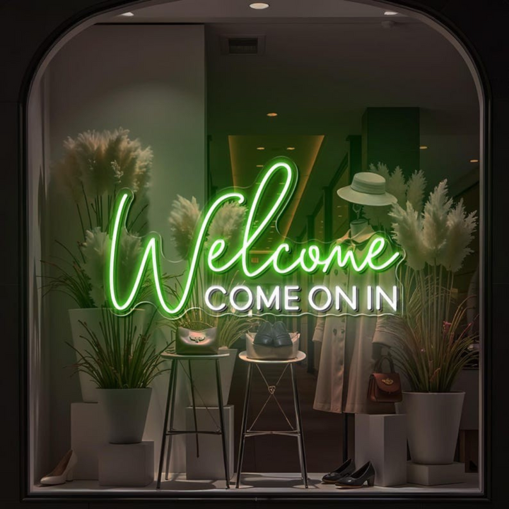 Welcome Come On In” Business Neon Sign by LEDNeons - Bright Up your Business with this bright Neon Sign 