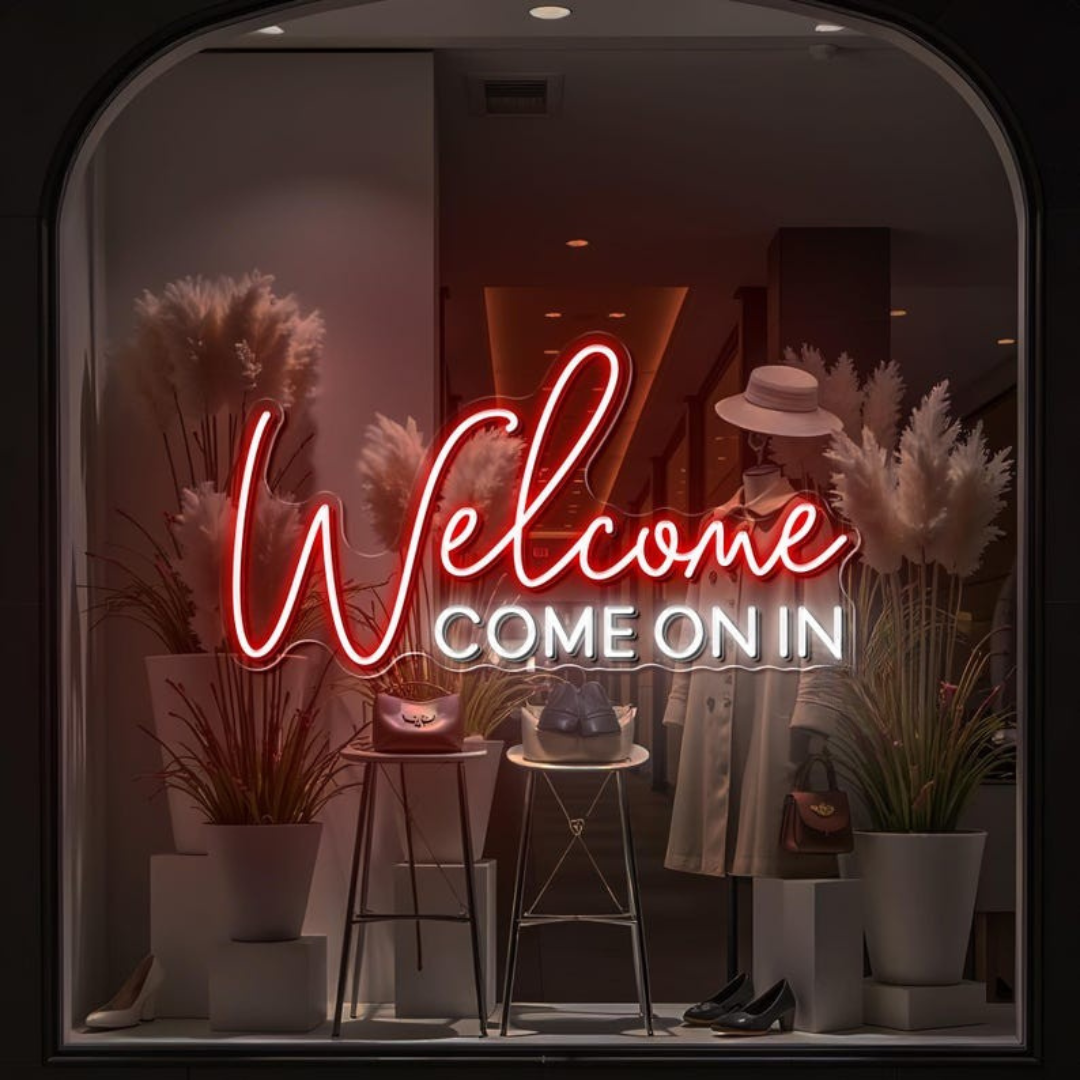 Welcome Come On In” Business Neon Sign by LEDNeons - Bright Up your Business with this bright Neon Sign 