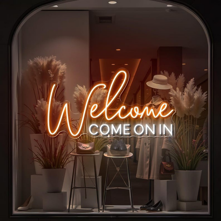 Welcome Come On In” Business Neon Sign by LEDNeons - Bright Up your Business with this bright Neon Sign 