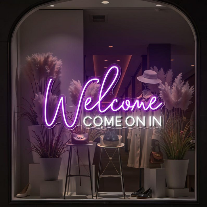 Welcome Come On In” Business Neon Sign by LEDNeons - Bright Up your Business with this bright Neon Sign 