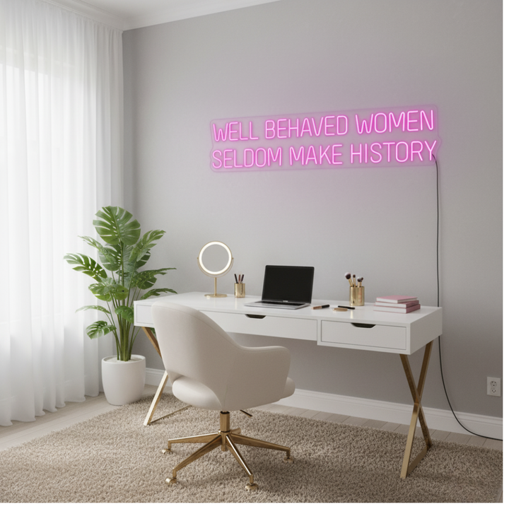 Well Behaved Women Seldom Make History Feminist LED Neon Sign by LEDNeons – empowering wall décor for home, studio, or boutique
