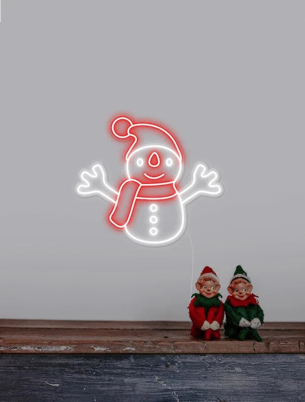 White and Red Snowman Merry Christmas Neon Sign by LEDNeon's - Add a festive touch to your décor with this vibrant snowman neon sign.
