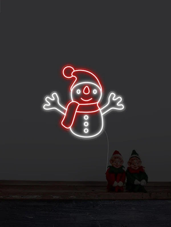 White and Red Snowman Merry Christmas Neon Sign by LEDNeon's - Add a festive touch to your décor with this vibrant snowman neon sign.