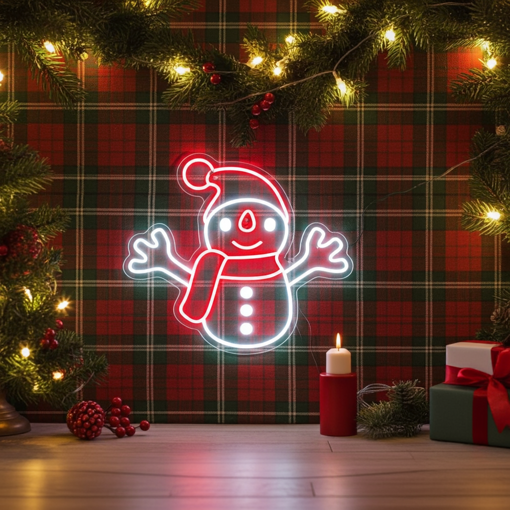 White and Red Snowman Merry Christmas Neon Sign by LEDNeons -  indoor 