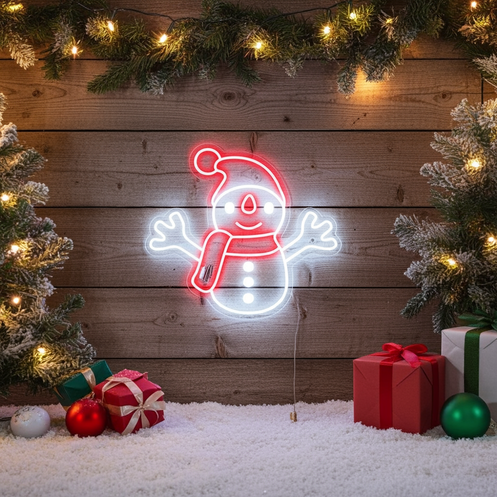 White and Red Snowman Merry Christmas Neon Sign by LEDNeons -  Outdoor 