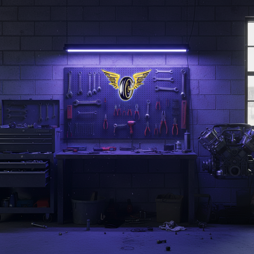 Wing Wheels UV Neon Light by LEDNeons – dynamic glowing design featuring winged wheels in vivid UV neon colors 