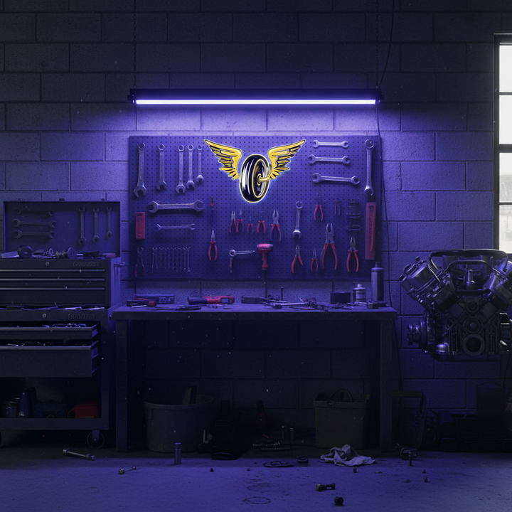 Wing Wheels UV Neon Light by LEDNeons – dynamic glowing design featuring winged wheels in vivid UV neon colors 