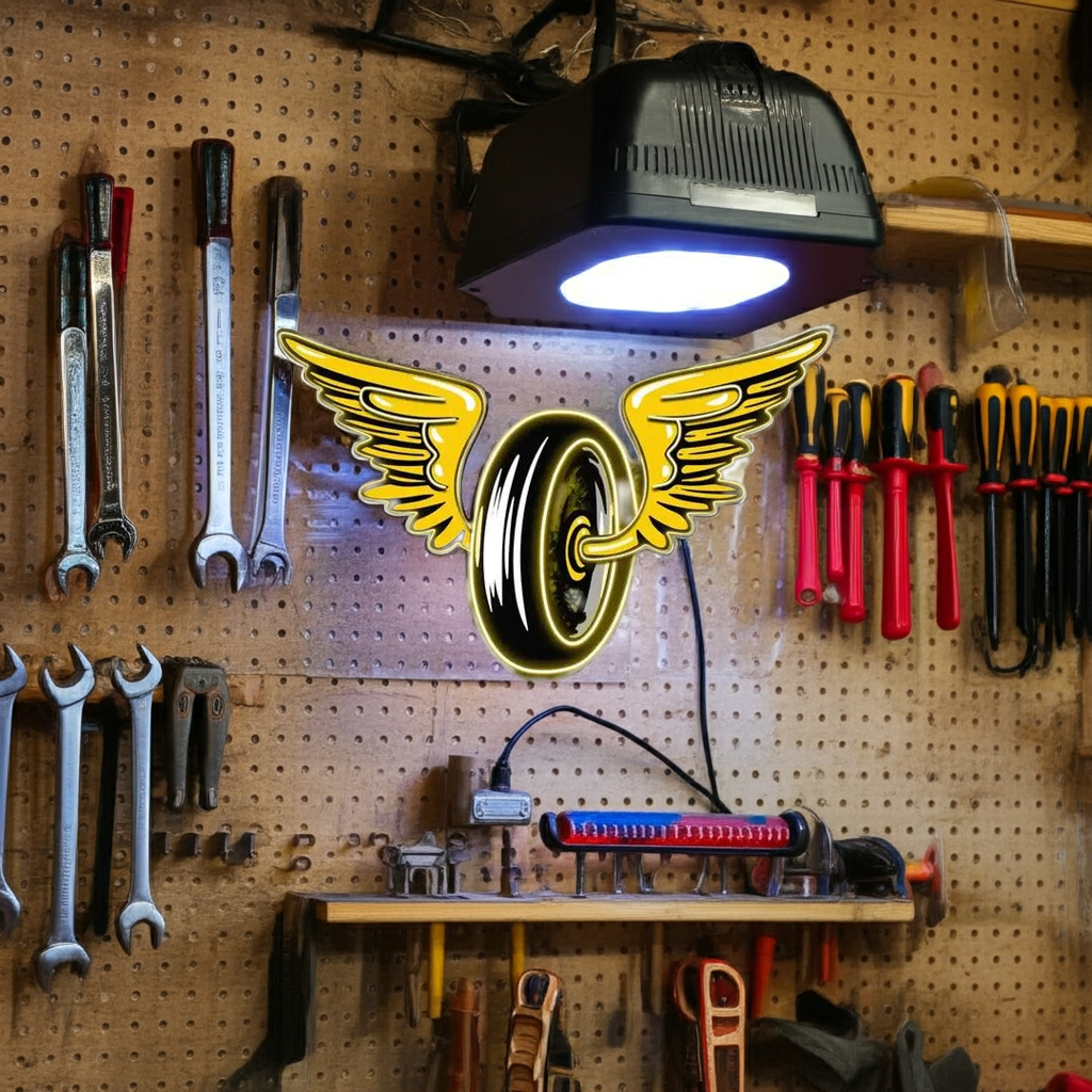 Wing Wheels UV Neon Light by LEDNeons – dynamic glowing design featuring winged wheels in vivid UV neon colors 