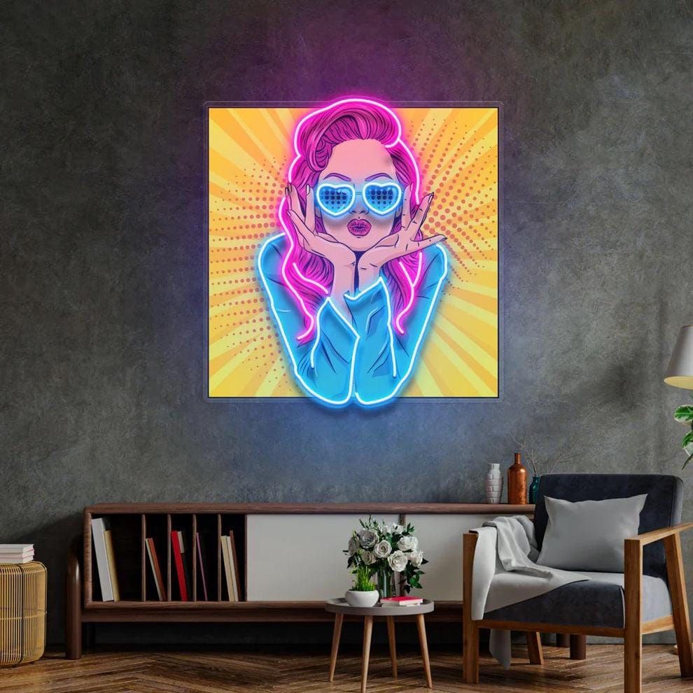 Woman Retro UV Art LED Neon Sign in yellow and red color by LEDNeons