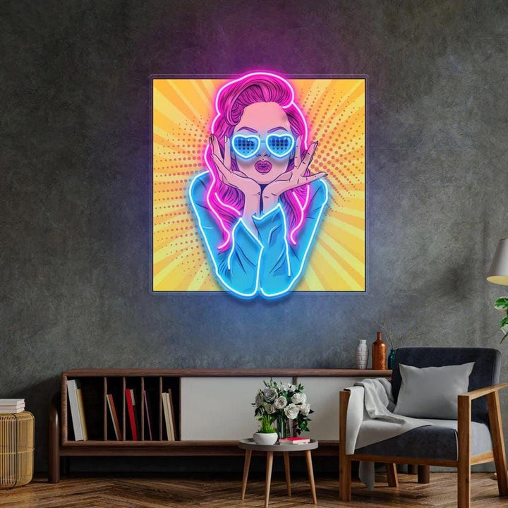 Woman Retro UV Art LED Neon Sign in yellow and red color by LEDNeons