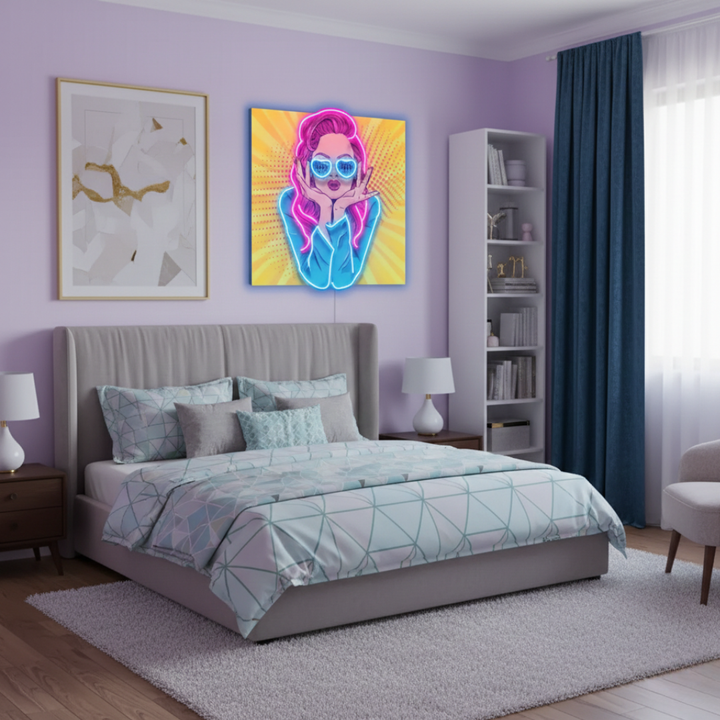 Woman Retro UV Art LED Neon Sign in yellow and Pink color by LEDNeons - Light Theme