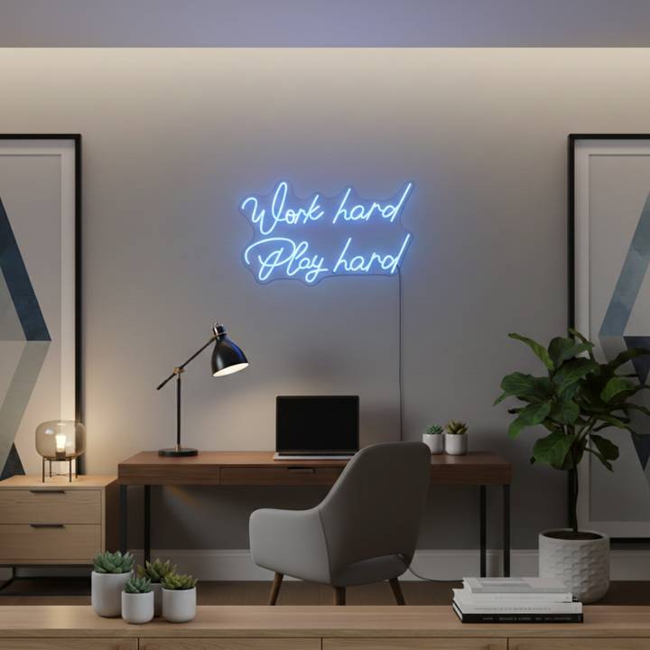 Work Hard Play Hard Motivational LED Neon Sign by LEDNeons – inspirational wall decor for office, gym, or home
