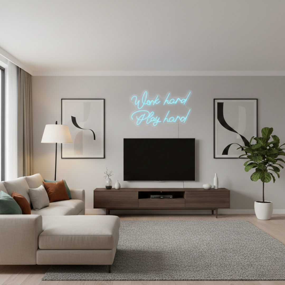 Work Hard Play Hard Motivational LED Neon Sign by LEDNeons – inspirational wall decor for office, gym, or home