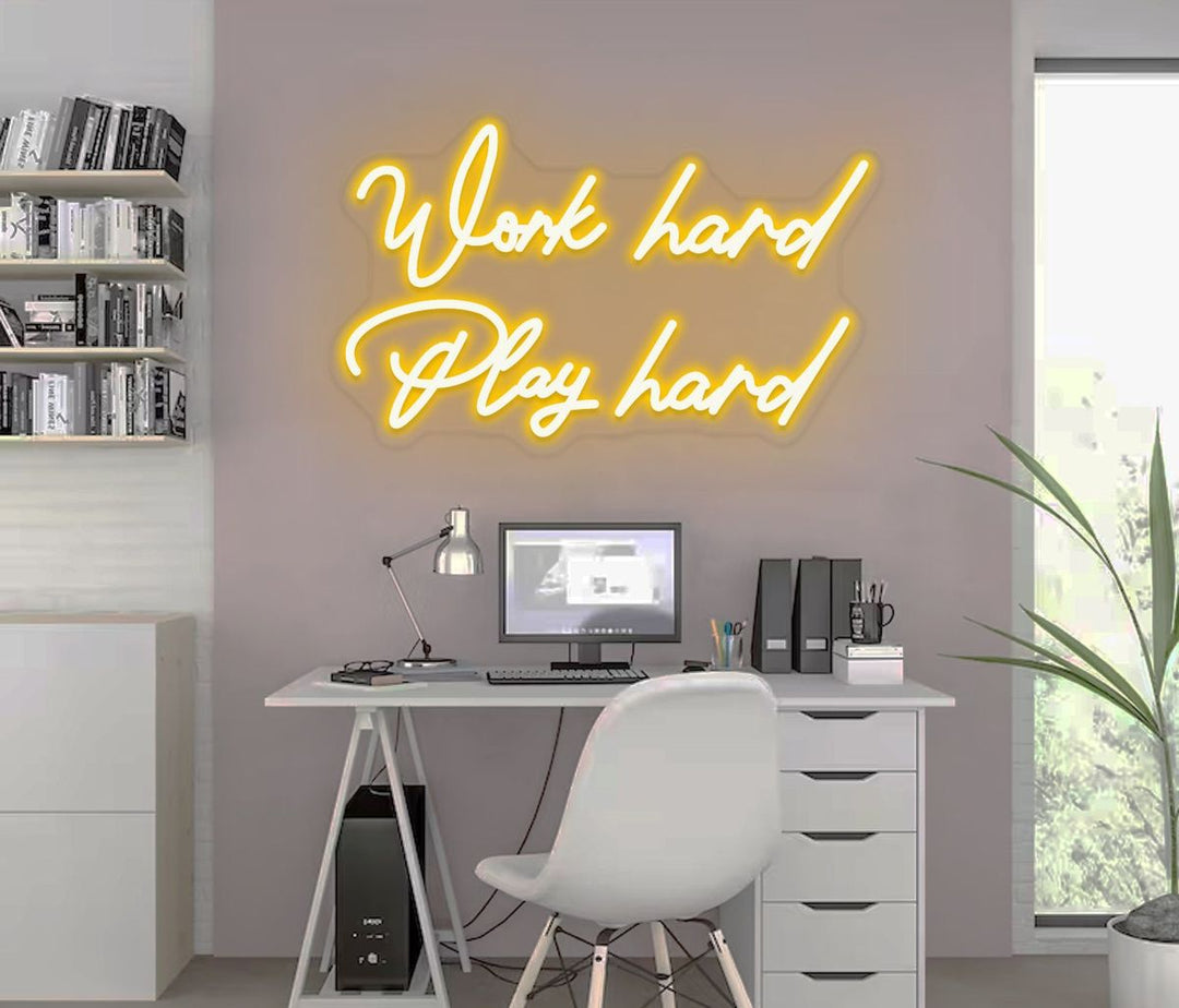 Work Hard Play Hard Motivational LED Neon Sign by LEDNeons – inspirational wall decor for office, gym, or home