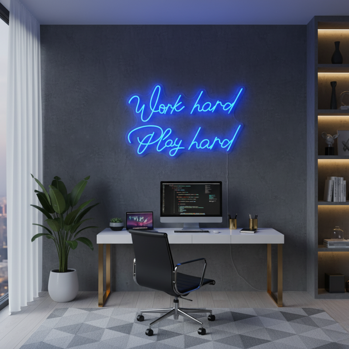 Work Hard Play Hard Motivational LED Neon Sign by LEDNeons – inspirational wall decor for office, gym, or home