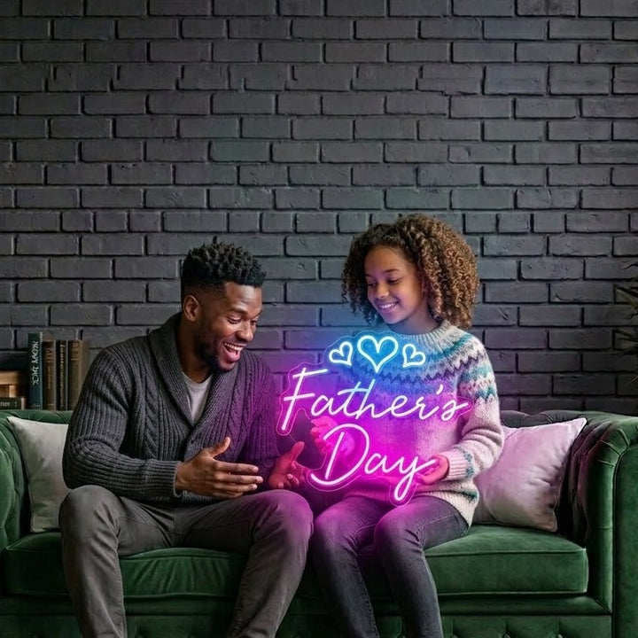 Father`s Day With Hearts Neon Sign