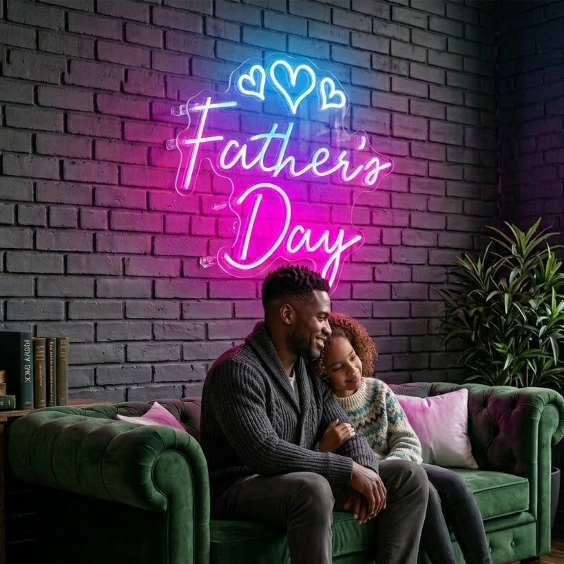 Father`s Day With Hearts Neon Sign