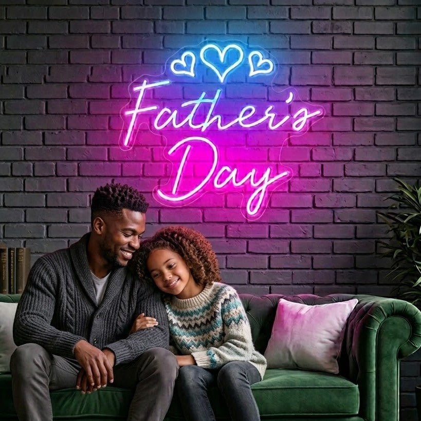 Father`s Day With Hearts Neon Sign