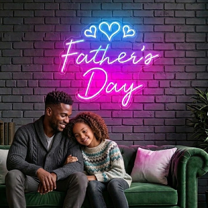 Father`s Day With Hearts Neon Sign