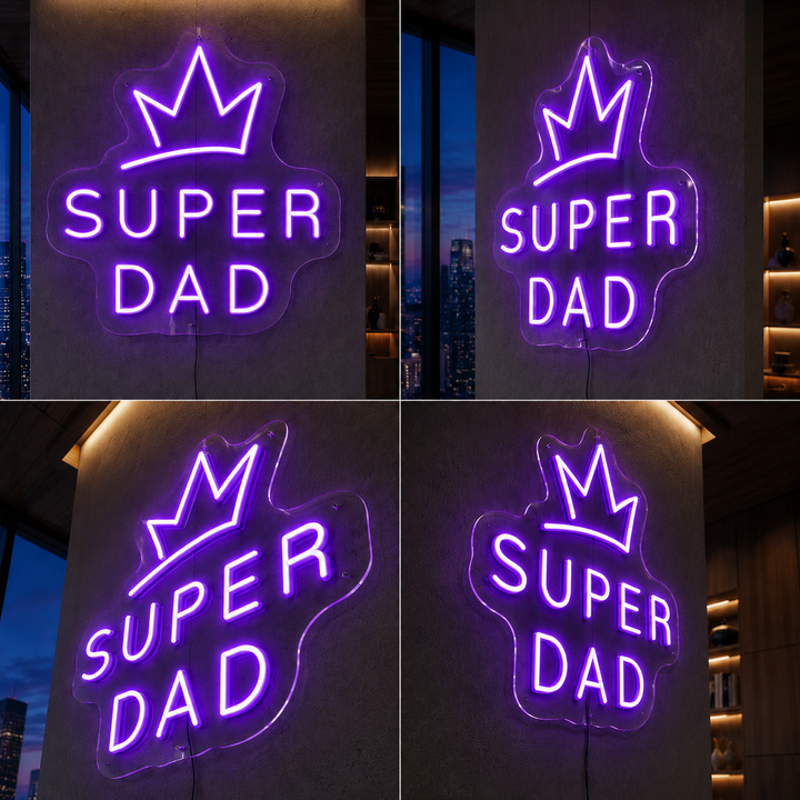 Purple Super Dad Crown LED Neon Sign Father's Day Wall Decor