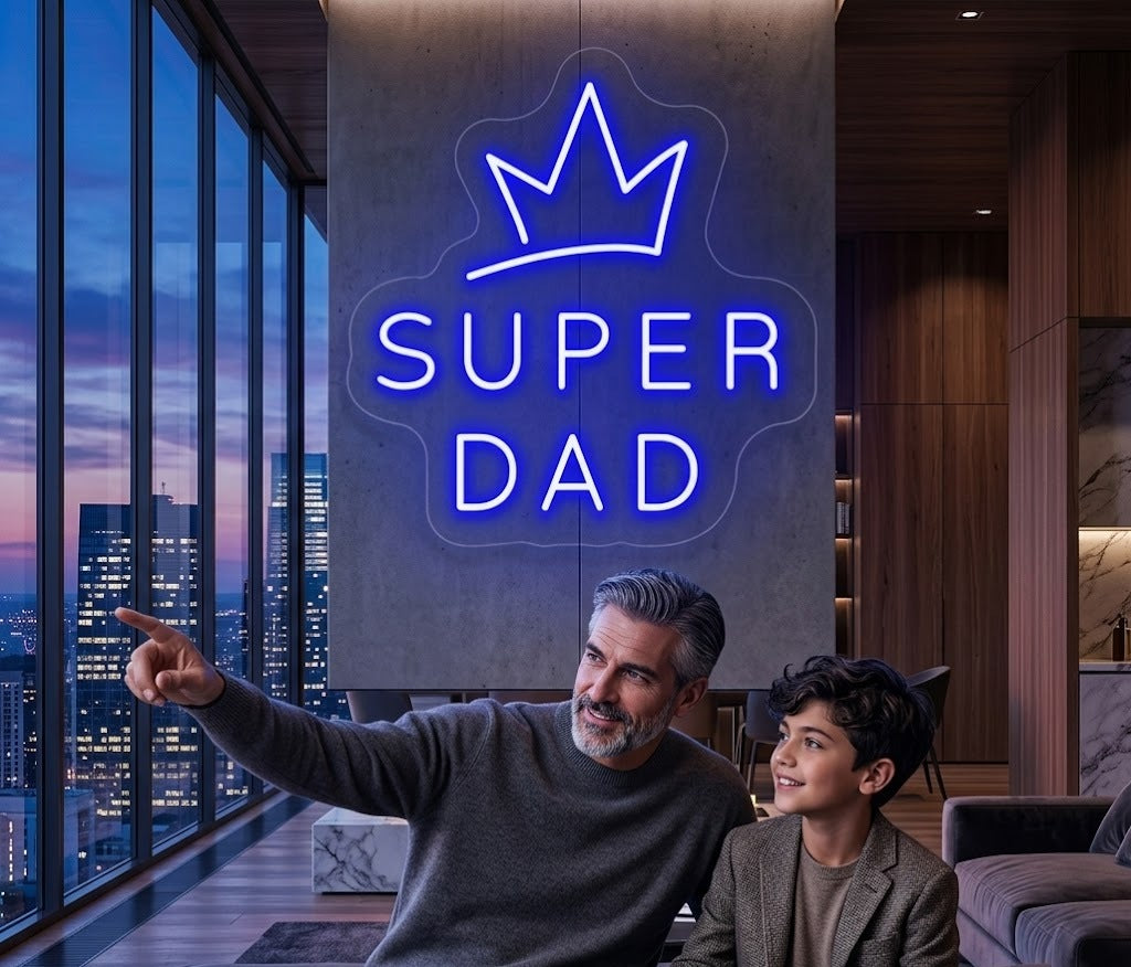 Purple Super Dad Crown LED Neon Sign Father's Day Wall Decor