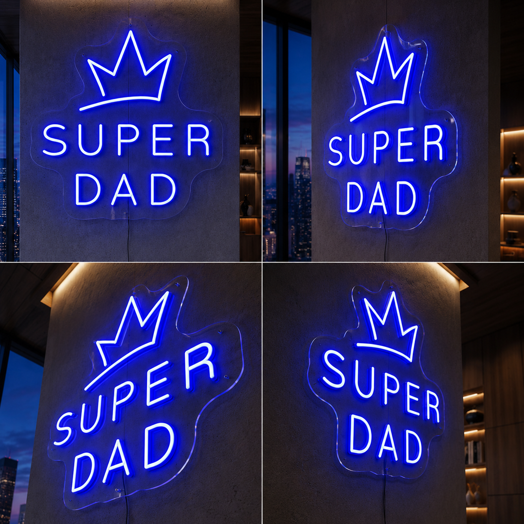 Purple Super Dad Crown LED Neon Sign Father's Day Wall Decor