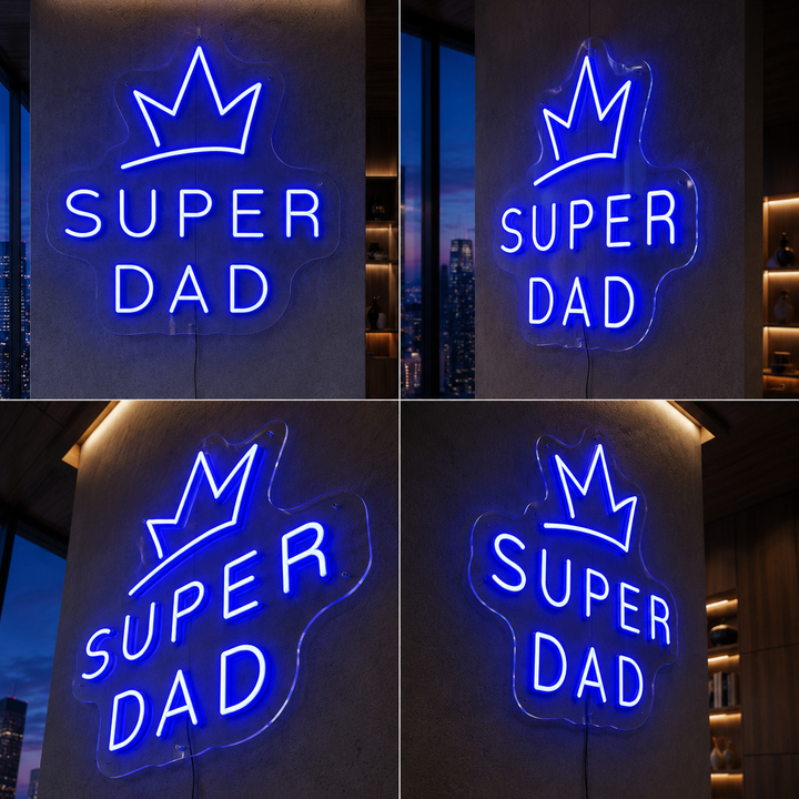 Purple Super Dad Crown LED Neon Sign Father's Day Wall Decor