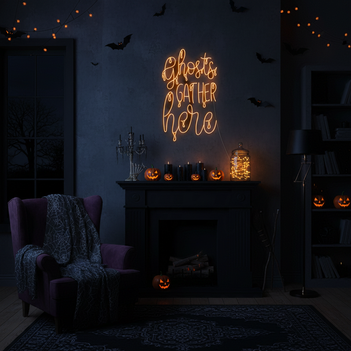 Ghost Gather Here Halloween LED Neon Sign by LEDNeons