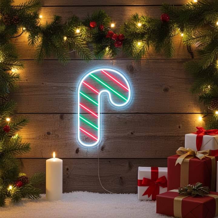 Light Up Candy Cane Merry Christmas Neon Sign by LEDNeons