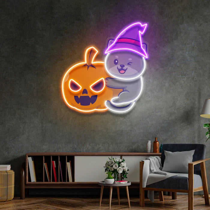 Dog And Pumpkin Halloween LED Neon Sign by LEDNeons - Console View